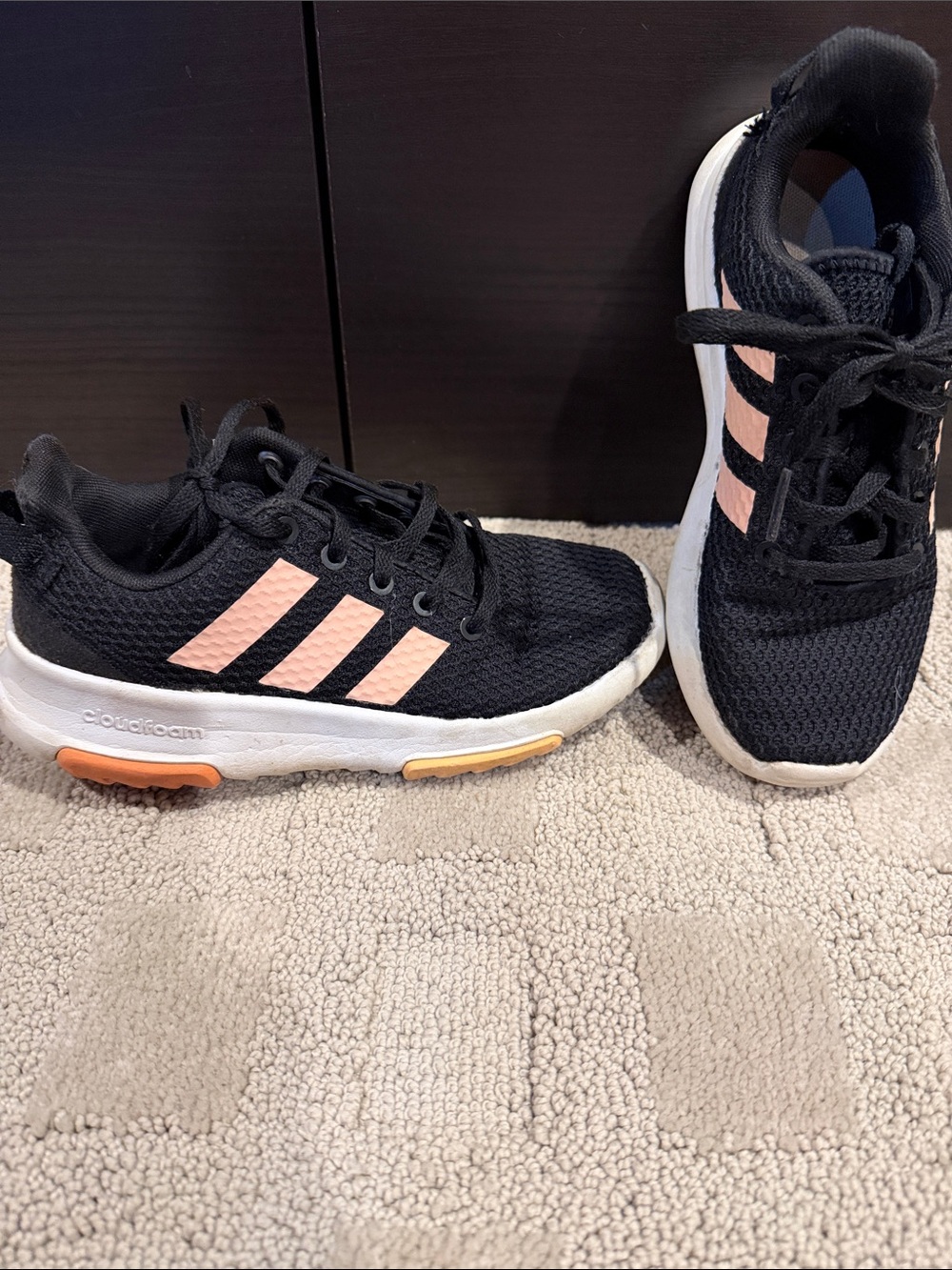 adidas Kids Black Sneakers with Light Pink Stripes